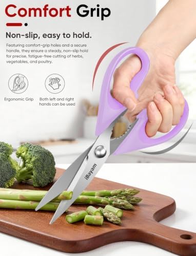 iBayam 8.7" Cute Kitchen Scissors All Purpose, Pastel Pink Purple Teal
