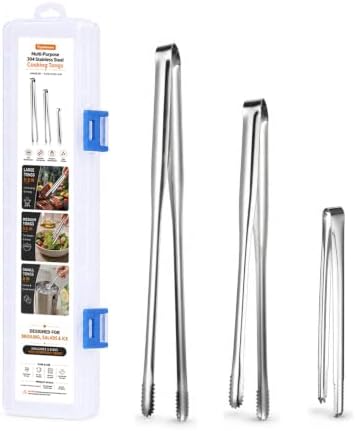 Stainless Steel Kitchen Tongs Set of 3, 6-11.5in Non-Slip Silver