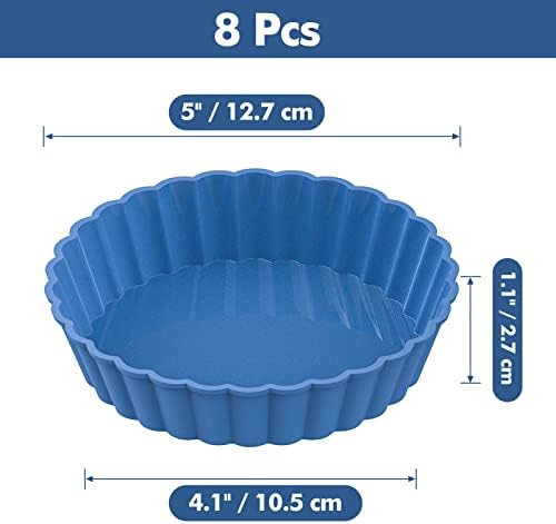 Webake 8 Pack Silicone Tart and Pie Molds, 5 Inches Silicone Round Mold Individual Small Fluted Cake Pans Mini Quiche Tart Pans for Baking