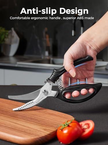 Poultry Shears, Heavy Duty Kitchen Shears With Anti-Slip Handle & Safety Lock, Poultry Scissors for Meat, Chicken, Bone,Turkey, Fish, Spring Loaded, Dishwasher Safe