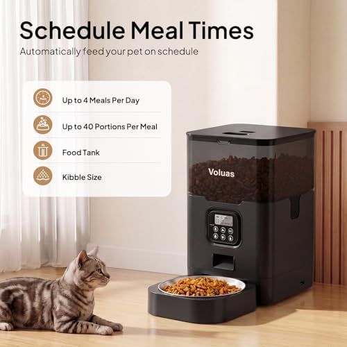 VOLUAS Automatic Cat Feeder, 4L Timed Dry Food Dispenser for Cats & Dogs