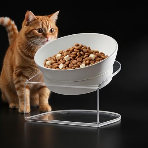 LivLab Mker Raised Cat Bowl, 15° Tilted, 4.5 in High, White