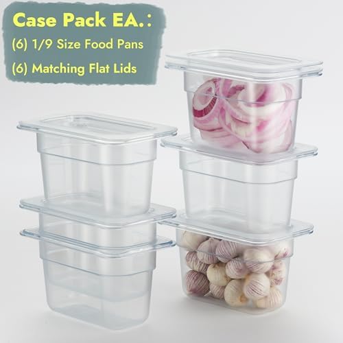 CURTA 6-Pack 1/9 Size 4" Deep NSF Polycarbonate Food Pans with Handled Lids | Dishwasher & Freezer Safe Clear Container for Prep Tables, Buffet, Salad Bar, Commercial & Home Kitchen