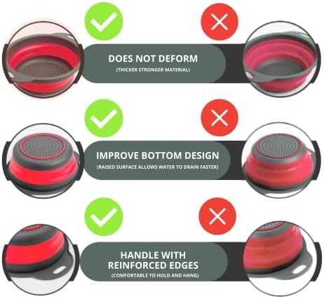 Round Collapsible Colander with Plastic Handles Round Silicone Kitchen Strainers Foldable Kitchen Strainer Perfect for Draining Pasta Vegetable and Fruit Red