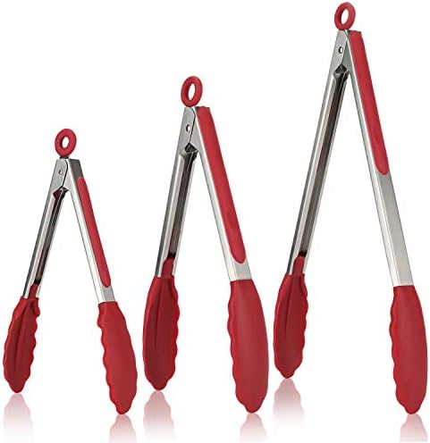 U-Taste Kitchen Tongs for Cooking, 600ºF Heat-Resistant Silicone, 3Pcs/Red