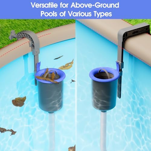 TidyMister Above Ground Pool Surface Debris Skimmer Basket with Pre‑Filter Socks for Intex Pools, Quick Set Up & Adjustable Mounting Bracket for 800+ GPH Pumps, Automatically Removes Leaves & Debris