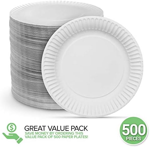 6-Inch Paper Plates Uncoated, Everyday Disposable Dessert Plates 6" Paper Plate Bulk, White, 500 Count, Stock Your Home