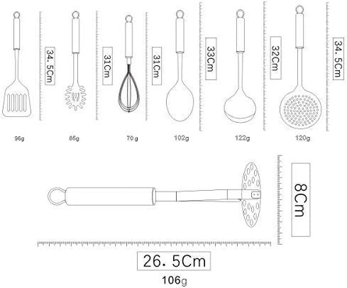 Berglander Cooking Utensil Set 8 Piece, Stainless Steel Kitchen Tool Set with Stand,Cooking Utensils, Slotted Tuner, Ladle, Skimmer, Serving Spoon, Pasta Server,Potato Maseher, Egg Whisk. （8 Pieces）