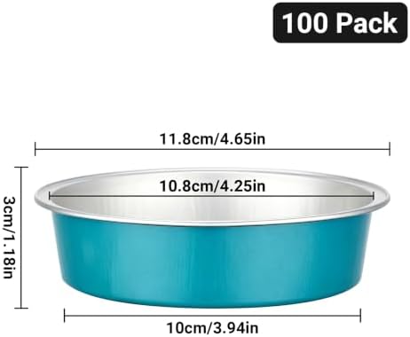 Beasea Mini Tart Pie Pan, 100 Pack 7.3oz 215ml Aluminum Foil Ramekins Disposable Baking Cups Only, 4 Inch Mini Baking Pie Tin Pans No Lids Cupcake Liners for Tart Cheesecake - Blue Green