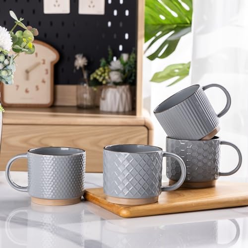 GBhome 15 OZ Stackable Coffee Mugs Set of 4, Ceramic Coffee Cups Set