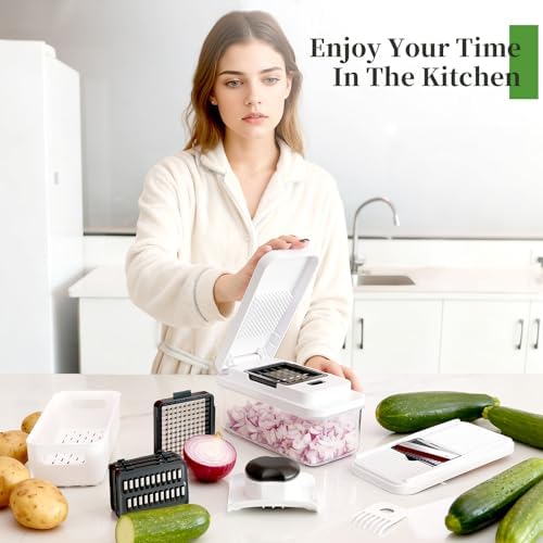 Mandolin Slicer for Kitchen, Hand Safe Vegetable Shredder with 7 Blades