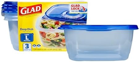 Glad GladWare Deep Dish Food Storage Containers, 64 Oz, 3 Count (Pack of 6)