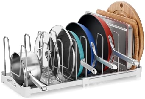 EVERIE Adjustable Cabinet Organizer for Pot Lids, Bakeware, Cookie Sheets & Cutting Boards, Upright Storage Rack for Kitchen Cabinet, Stable Dividers, 9.7" Deep, 12.6" to 21.5" Wide, Pack of 2