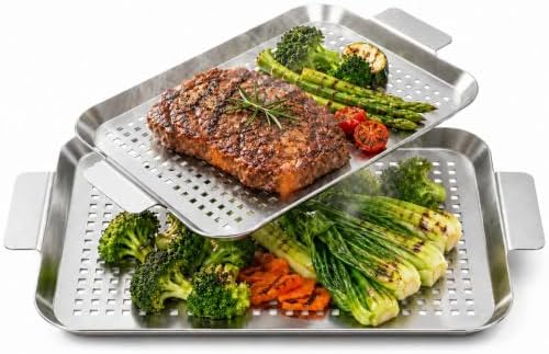 2PCS Grill pan: Stainless steel Grill topper for outdoor grill - easy clean grill topper suitable for camping, picnic, party