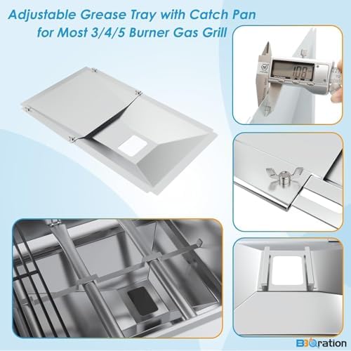 Universal Grease Tray with Catch Pan for Nexgrill Replacement Parts 720-0830H 720-0882A, Charbroil, Dyna Glo, Kenmore, Expect Grill, Drip Pan for 3/4/5 Burner Gas Grill