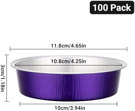 Beasea Aluminum Foil Pie Tart Tin, 100 Pack 7.3oz 215ml Disposable Baking Cups Foil Ramekins Only, 4" Mini Ramekin No Lids Cupcake Baking Pie Cups for Party - Violet Purple