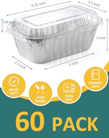 NEEBAKE 180 Pack 6x3.5x2 Disposable Aluminum Loaf Pans with Lids Small-Aluminum-Foil-Pans-Tin-Foil-Baking-Pans-Tin-Trays-Food-Containers-for-Baking-Cakes-Bread-Meat-Loaves