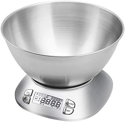 Digital Kitchen Scale with Removable Bowl 2.5L Volume, Electronic Stainless Steel Food Scale for Cooking Baking, Room Temperature, Alarm Timer, 12lb 5.5kg, Batteries Included