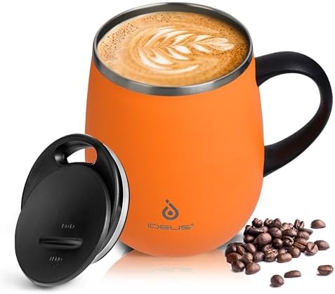 Ideus 16 oz Insulated Coffee Mug with Lid and Handle (Orange Tiger 1.0)