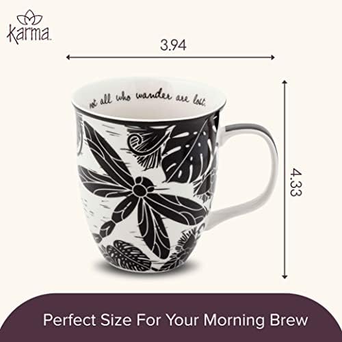 Karma Gifts 14 oz Black and White Boho Mug Dragonfly - Cute Coffee and Tea Mug - Ceramic Coffee Mugs for Women and Men