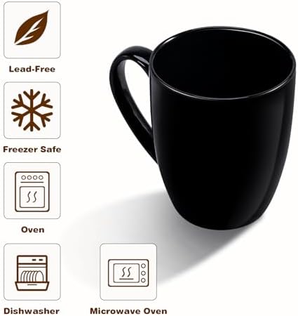 Large Ceramic Coffee Mugs Set of 6 16oz(475ml) Tea Cups Idea Gifts Black