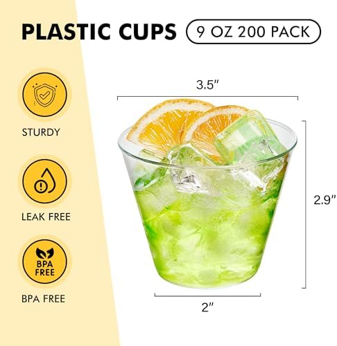 RACETOP 200 Pack 9 oz Clear Plastic Cups for Party