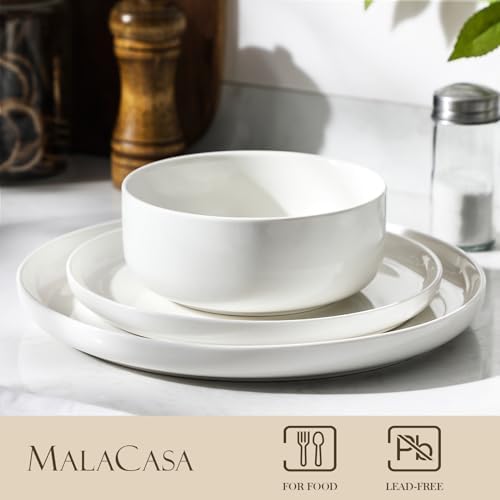 MALACASA 24 OZ Ceramic Bowls Set of 4, White Bowls for Soup Oatmeal