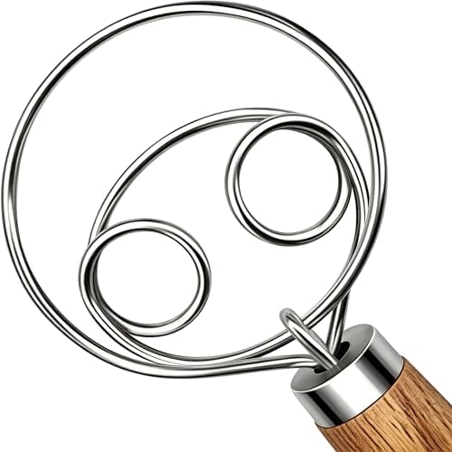 TEEVEA Danish Dough Whisk Stainless Steel Wooden Handle for Sourdough Bread