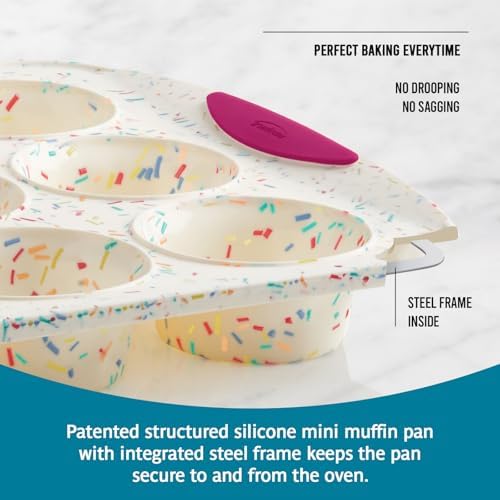 Trudeau Reinforced Structured Silicone Muffin Pan, 12-Cup, Confetti/Fuchsia – Hybrid Silicone & Hard Lining for Shape Retention, Non-Stick, Dishwasher Safe, BPA-Free Bakeware for Muffins & Cupcakes