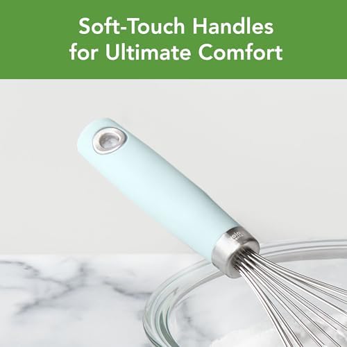 Tovolo Wire Whisk Set of 2 for Baking Cooking Mixing Whisking, 10” & 12” Inch Stainless Steel Wire Kitchen Whisk Set Balloon Design Sturdy Comfort Grip Handle BPA Free Dishwasher Safe, Blue Haze