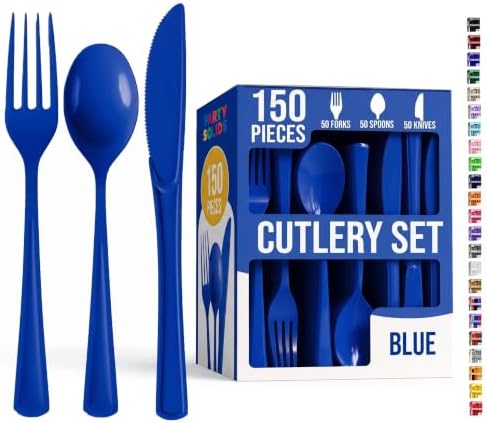 Party Solids Dark Blue Plastic Silverware 150 Pcs Dark Blue Cutlery Set