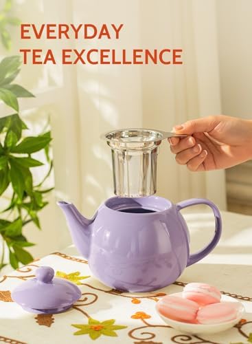 Sweese Teapots for Tea, 27 oz Porcelain Tea pot with Removable Stainless Steel Infuser, Tea Pots for Loose Tea - Purple