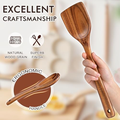 10Pcs Wooden Kitchen Utensils Set, Heat Resistant Wooden Spoons for Cooking