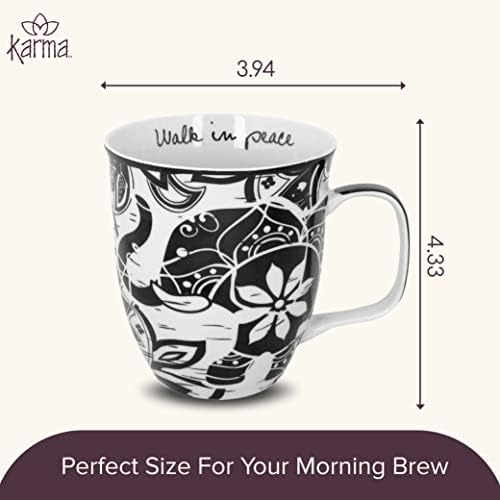 Karma Gifts 14 oz Black and White Boho Mug Elephant - Cute Coffee and Tea Mug - Ceramic Coffee Mugs for Women and Men
