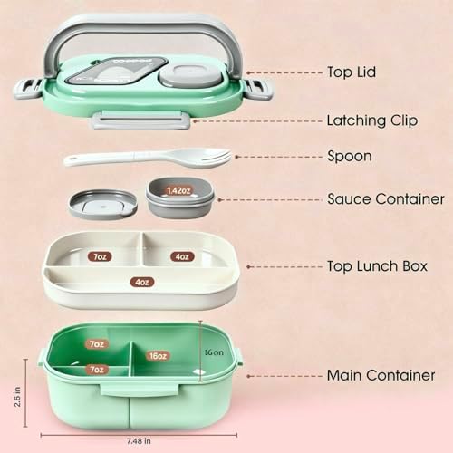 PEDECO Green Lunch Box Set with Bag & Utensil, Leak Proof for Women Men Kid