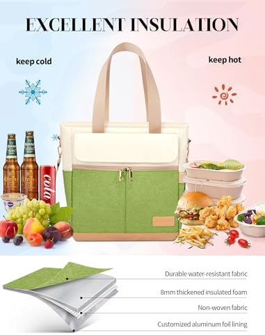 JOYHILL Lunch Bag for Women, Lunch Tote Leakproof Insulated Lunch Box with Shoulder Strap, Adult Reusable Lunch Cooler Tote Bags for Work Picnic Camping Beach (AVOCADO GREEN)