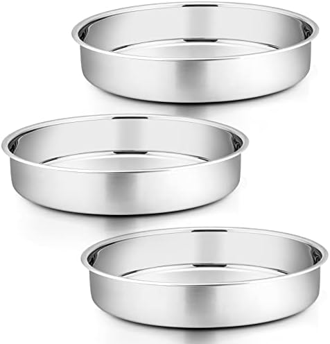 P&P CHEF 11 Inch Round Cake Pan Set of 3, Stainless Steel Baking Cake Pans