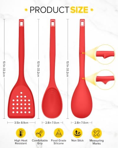 BUNDLEPRO Silicone Cooking Utensils Set, 4 Pcs Spatula and Spoon Set, Red