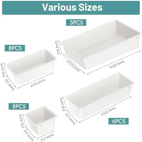 25 PCS Plastic Drawer Organizer Set, Makeup Organizers and Storage Bins