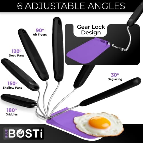 Adjustable Angle Spatula PPSU Material – Flexible Cooking Egg Flipper & Fish Spatula for Pancakes & Indoor Griddles – Swappable Heat-Resistant Thin Heads Spatula - Non-Stick Cookware Safe