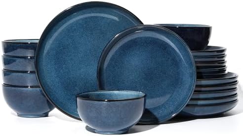 Pokini Stoneware Dinnerware Sets for 6, 18pcs Plates and Bowls Sets Dishes