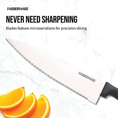 Farberware Knife Block Set, 18-Piece Kitchen Knife Set with Natural Finish Block, Never-Needs-Sharpening High Carbon Stainless Steel Blades and Non-Slip Handles (Pack of 2)