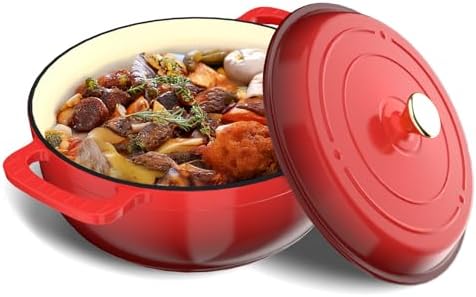 Bonnlo 7.5QT Round Dutch Oven, Enameled Cast Iron Dutch Oven Pot with Lid & Dual Handles, Oven Safe Up to 500° F, for Sourdough, Bread Baking, Stews and Roasting (Red)