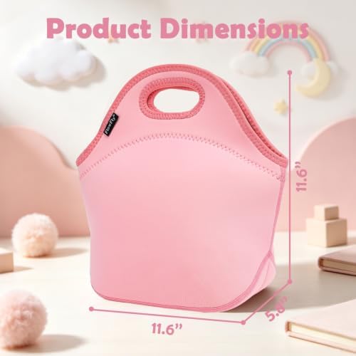 FlowFly Neoprene Kids Lunch box Insulated Soft Bag Mini Cooler Thermal Meal Tote Kit for Boys, Girls,Men,Women,School,Work, Office, Pink