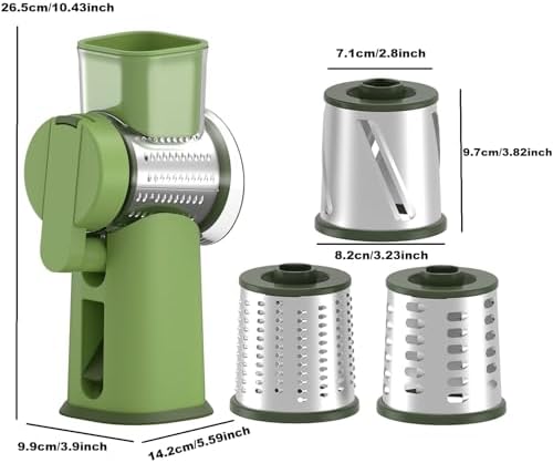Rotary Cheese Grater Hand Crank with Foldable Handle, Three Blades
