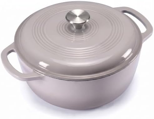 Sweetcrispy 6 Qt Enameled Cast Iron Dutch Oven Pot with Lid, Grey