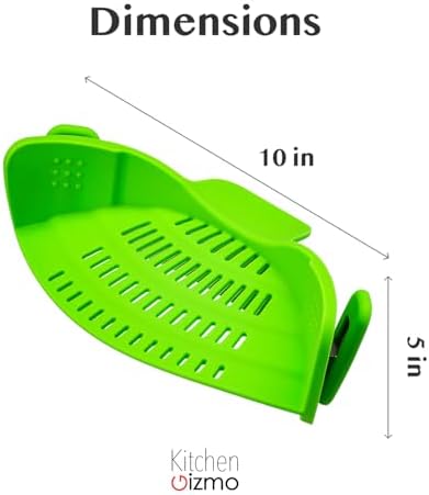 Kitchen Gizmo Snap N' Strain Clip On Strainer for Pots and Pans - Collapsible Silicone Pasta Strainer and Kitchen Gadget for Cooking - Easy to Use, Heat Resistant and Space Saving Colander - Green