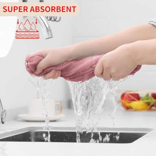 Homaxy 100% Cotton Waffle Weave Kitchen Dish Towels 8-Pack, Dried Rose