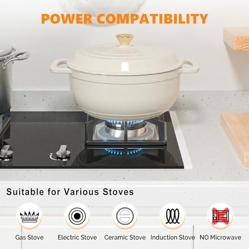 Bonnlo 7.5QT Round Dutch Oven, Enameled Cast Iron Dutch Oven Pot with Lid & Dual Handles, Oven Safe Up to 500° F, for Sourdough, Bread Baking, Stews and Roasting, White