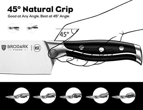 BRODARK 7Pcs Ultra Sharp Kitchen Knife Set, Acacia Wood Block with Scissors